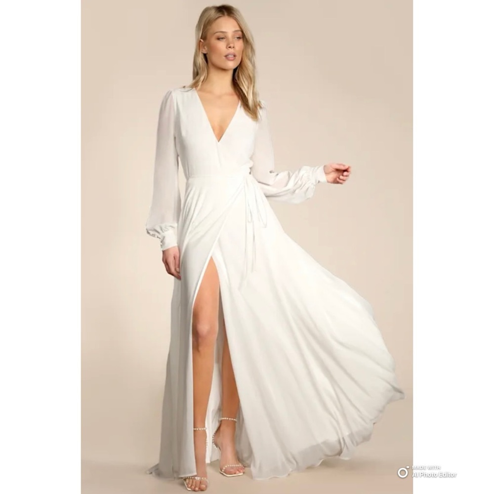 Lulus Medium My Whole Heart White Long Sleeve Dress NWT Bridal Wedding